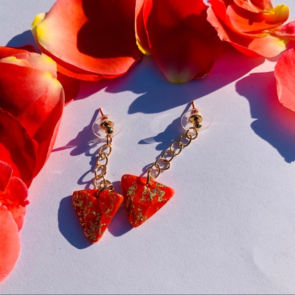 ☄️ bright orange earrings with gold detail - Picture 4 of 5